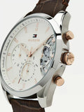 Tommy Hilfiger Baker Chronograph White Dial Brown Leather Strap Watch For Men - 1710450 Authentic Buy Shop Now