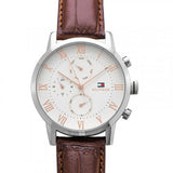Tommy Hilfiger Kane Chronograph White Dial Brown Leather Strap Watch for Men - 1791400 Authentic Buy Shop Now