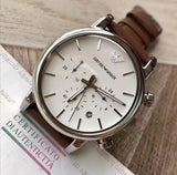 Emporio Armani Luigi Chronograph Silver Dial Brown Leather Strap Watch for Men - AR1846 Authentic Buy Shop Now