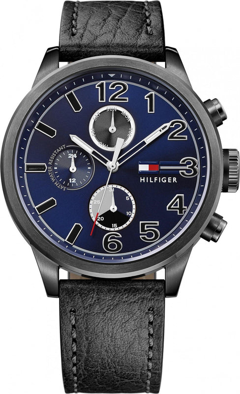 Tommy Hilfiger Jackson Quartz Blue Dial Black Leather Strap Watch for Men - 1791241 Authentic Buy Shop Now