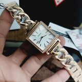 Guess Vanity Diamonds Silver Dial Gold Steel Strap Watch for Women - W1030L4 Authentic Buy Shop Now
