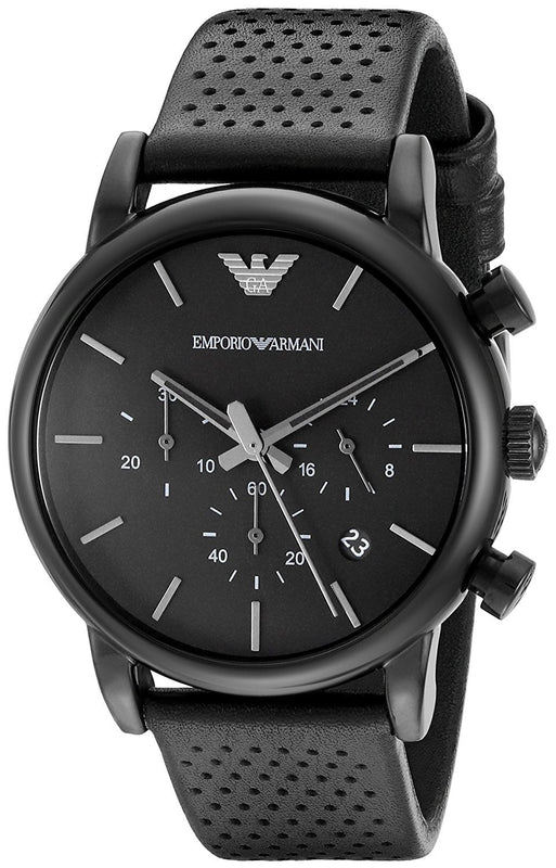 Emporio Armani Luigi Chronograph Black Dial Black Leather Strap Watch For Men - AR1737 Authentic Buy Shop Now