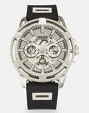 Guess King Quartz Crystals Silver Dial Black Silicone Strap Watch For Men - GW0537G1 Authentic Buy Shop Now