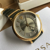 Versace V-Circle Manifesto Gold Dial Black Leather Strap Watch for Men - VBQ030017 Authentic Buy Shop Now