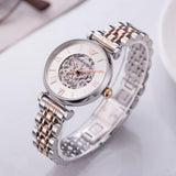 Emporio Armani Gianni T Bar Silver Skeleton Dial Two Tone Strap Watch For Women - AR1992 Authentic Buy Shop Now