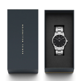 Daniel Wellington Iconic Link Black Dial Silver Steel Strap Watch For Women - DW00100342 Authentic Buy Shop Now