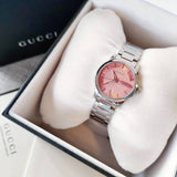 Gucci G Timeless Pink Dial Silver Steel Strap Watch For Women - YA126524 Authentic Buy Shop Now