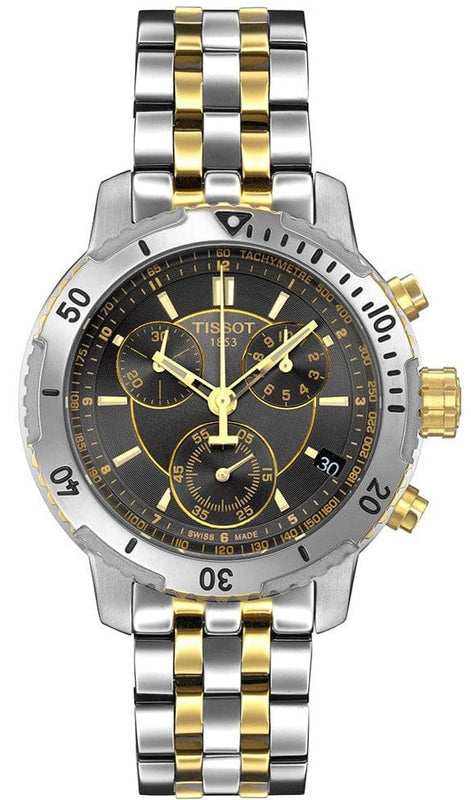 Tissot T Sport PRS 200 Chronograph Black Dial Two Tone Steel Strap Watch For Men - T067.417.22.051.00 Authentic Buy Shop Now