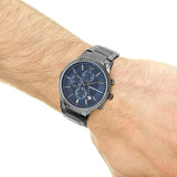 Emporio Armani Renato Chronograph Quartz Blue Dial Black Steel Strap Watch For Men - AR11215 Authentic Buy Shop Now