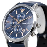 Emporio Armani Renato Chronograph Blue Dial Black Leather Strap Watch For Men - AR11216 Authentic Buy Shop Now