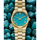 Michael Kors Channing Turquoise Dial Gold Steel Strap Watch For Women - MK5894 Authentic Buy Shop Now