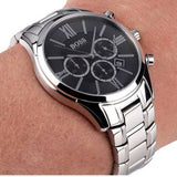 Hugo Boss Ambassador Chronograph Black Dial Silver Steel Strap Watch For Men - HB1513196 Authentic Buy Shop Now