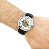 Fossil Grant Automatic Skeleton White Dial Black Leather Strap Watch for Men - ME3101 Authentic Buy Shop Now