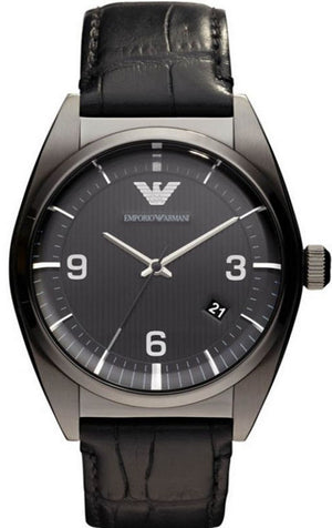 Emporio Armani Franco Black Dial Black Leather Strap Watch For Men - AR0368 Authentic Buy Shop Now