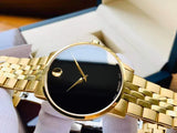Movado Museum Black Dial Gold Steel Strap Watch For Men - 606997 Authentic Buy Shop Now