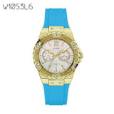 Guess Limelight Crystal White Dial Light Blue Rubber Strap Watch for Women - W1053L6 Authentic Buy Shop Now