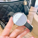 Calvin Klein Rise White Grey Dial Black Leather Strap Watch for Women - K7A231C3 Authentic Buy Shop Now