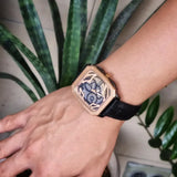 Fossil Inscription Automatic Skeleton Rose Gold Dial Black Leather Strap Watch for Men - BQ2572 Authentic Buy Shop Now
