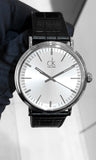 Calvin Klein Surround Silver Dial Black Leather Strap Watch for Men - K3W211C6 Authentic Buy Shop Now