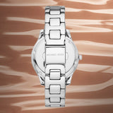 Michael Kors Liliane Three Hand Mother of Pearl White Dial Silver Steel Strap Watch For Women - MK4556 Authentic Buy Shop Now
