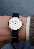 Daniel Wellington Classic Petite Cornwall White Dial Black Nylon Strap Watch For Women - DW00100252 Authentic Buy Shop Now