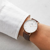 Daniel Wellington Dapper Bristol White Dial Brown Leather Strap Watch For Women - DW00100090 Authentic Buy Shop Now