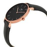 Daniel Wellington Petite Sheffield Black Dial Black Leather Strap Watch For Women - DW00100168 Authentic Buy Shop Now