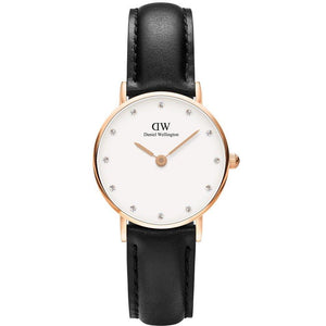 Daniel Wellington Classy Sheffield White Dial Black Leather Strap Watch For Women - DW00100060 Authentic Buy Shop Now