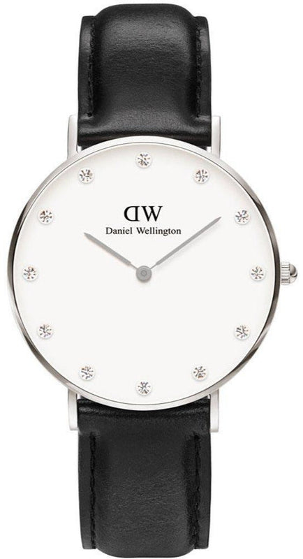 Daniel Wellington Classy Sheffield White Dial Black Leather Strap Watch For Women - DW00100080 Authentic Buy Shop Now