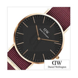 Daniel Wellington Classic Roselyn Black Dial Maroon Nylon Strap Watch For Women - DW00100269 Authentic Buy Shop Now