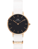 Daniel Wellington Classic Petite Dover Black Dial White NATO Strap Watch For Women - DW00100312 Authentic Buy Shop Now