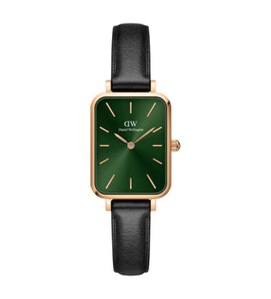 Daniel Wellington Quadro Pressed Melrose Emerald Green Dial Black Leather Strap Watch For Women - DW00100446 Authentic Buy Shop Now