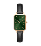 Daniel Wellington Quadro Pressed Melrose Emerald Green Dial Black Leather Strap Watch For Women - DW00100446 Authentic Buy Shop Now