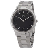 Daniel Wellington Iconic Link Black Dial Silver Steel Strap Watch For Women - DW00100208 Authentic Buy Shop Now