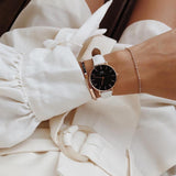 Daniel Wellington Classic Petite Bondi Black Dial White Leather Strap Watch For Women - DW00100283 Authentic Buy Shop Now