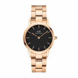 Daniel Wellington Iconic Link Analog Black Dial Rose Gold Steel Strap Watch For Women - DW00100214 Authentic Buy Shop Now