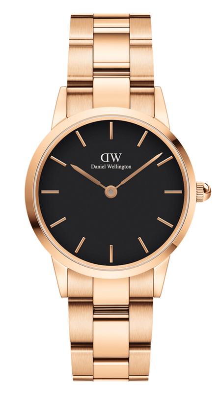 Daniel Wellington Iconic Link Black Dial Rose Gold Steel Strap Watch for Women - DW00100212 Authentic Buy Shop Now