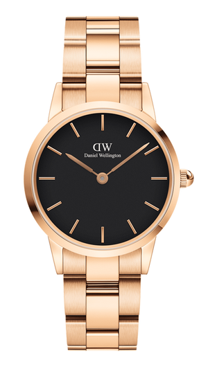 Daniel Wellington Iconic Link Black Dial Rose Gold Steel Strap Watch For Men - DW00100344 Authentic Buy Shop Now