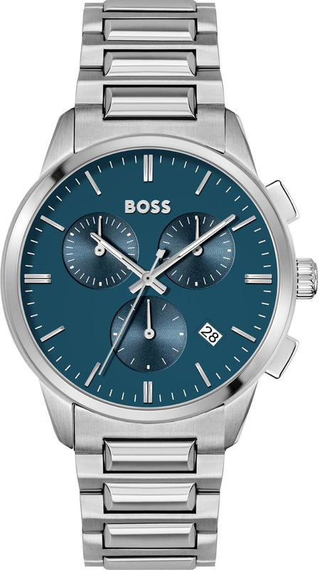 Hugo Boss Dapper Chronograph Blue Dial Silver Steel Strap Watch For Men - 1513927 Authentic Buy Shop Now