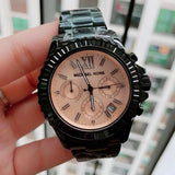 Michael Kors Everest Quartz Rose Gold Dial Black Steel Strap Watch For Women - MK5872 Authentic Buy Shop Now