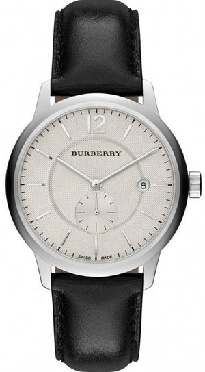 Burberry The Classic Horseferry Beige Dial Black Leather Strap Watch for Men - BU10000 Authentic Buy Shop Now