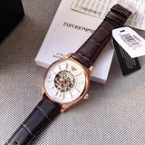 Emporio Armani Epoca White Skeletal Dial Black Leather Strap Watch For Men - AR2073 Authentic Buy Shop Now