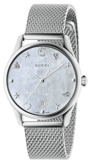 Gucci G-Timeless Mother of Pearl Dial Silver Mesh Bracelet Watch For Women - YA1264040 Authentic Buy Shop Now