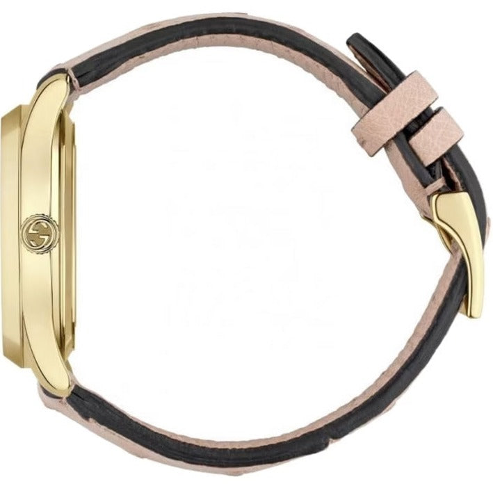 Gucci G Timeless Skeleton 16K Gold Mother of Pearl Dial Pink Leather Strap Watch For Women - YA1264110 Authentic Buy Shop Now