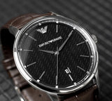 Emporio Armani Renato Quartz Black Dial Brown Leather Strap Watch For Men - AR11187 Authentic Buy Shop Now