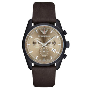 Emporio Armani Sportivo Chronograph Beige Dial Brown Leather Strap Watch For Men - AR6078 Authentic Buy Shop Now