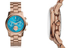 Michael Kors Runway Chronograph Turquoise Dial Rose Gold Steel Strap Watch For Women - MK6164 Authentic Buy Shop Now