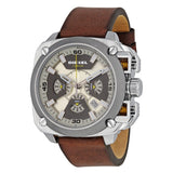 Diesel BAMF Chronograph Beige Dial Brown Leather Strap Watch For Men - DZ7343 Authentic Buy Shop Now