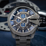 Diesel Mega Chief Chronograph Blue Dial Black Steel Strap Watch For Men - DZ4329 Authentic Buy Shop Now