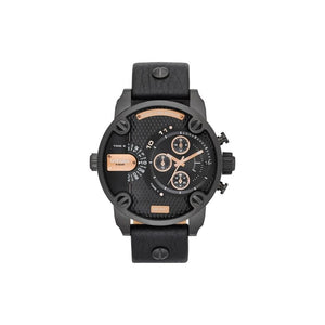 Diesel Little Daddy Chronograph Black Dial Black Leather Strap Watch For Men - DZ7291 Authentic Buy Shop Now